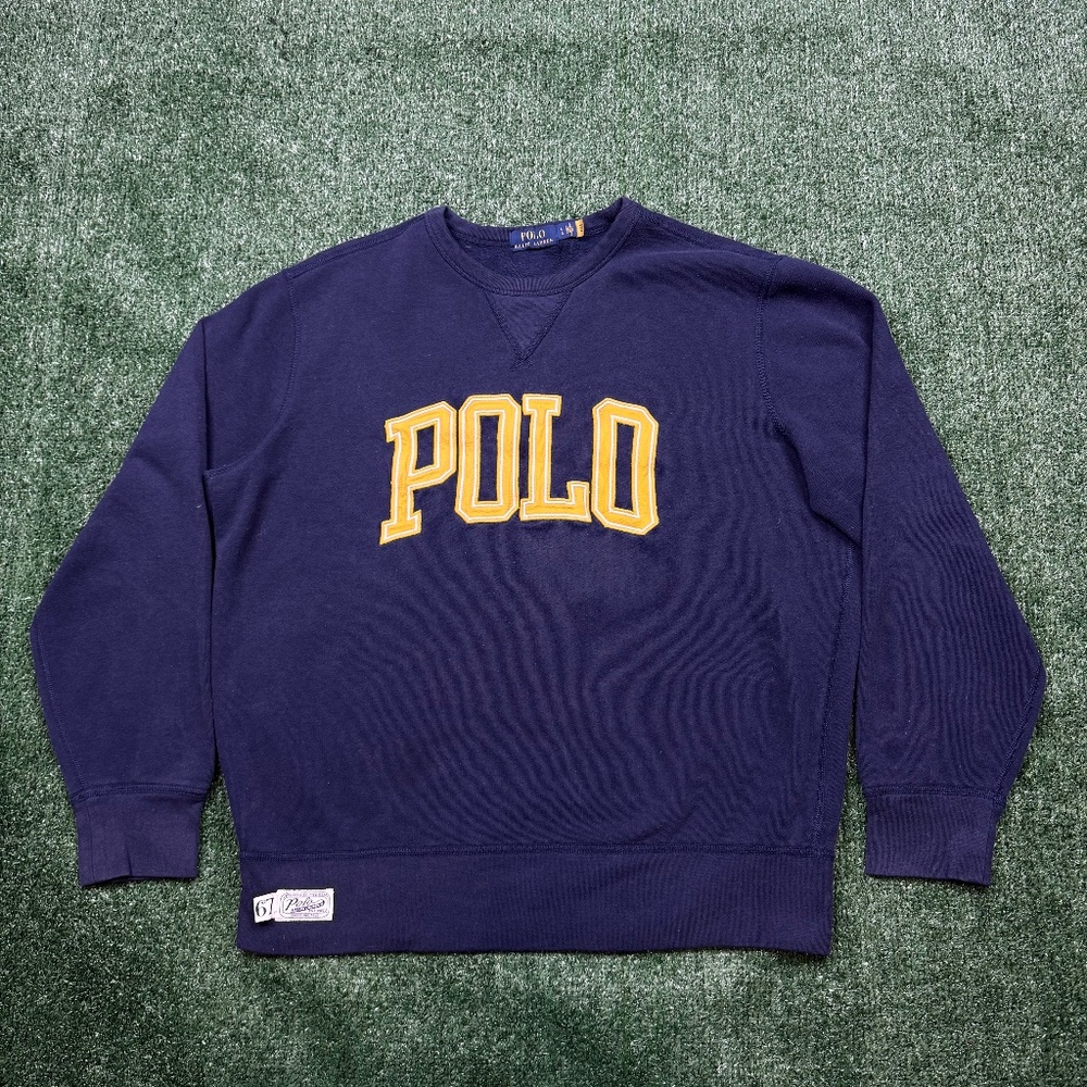 Vintage Style 90s Polo by Ralph Lauren Navy and Yellow Sweatshirt Crewneck